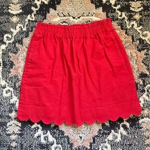J. Crew Red Scallop-Hem A-Line Mini Skirt